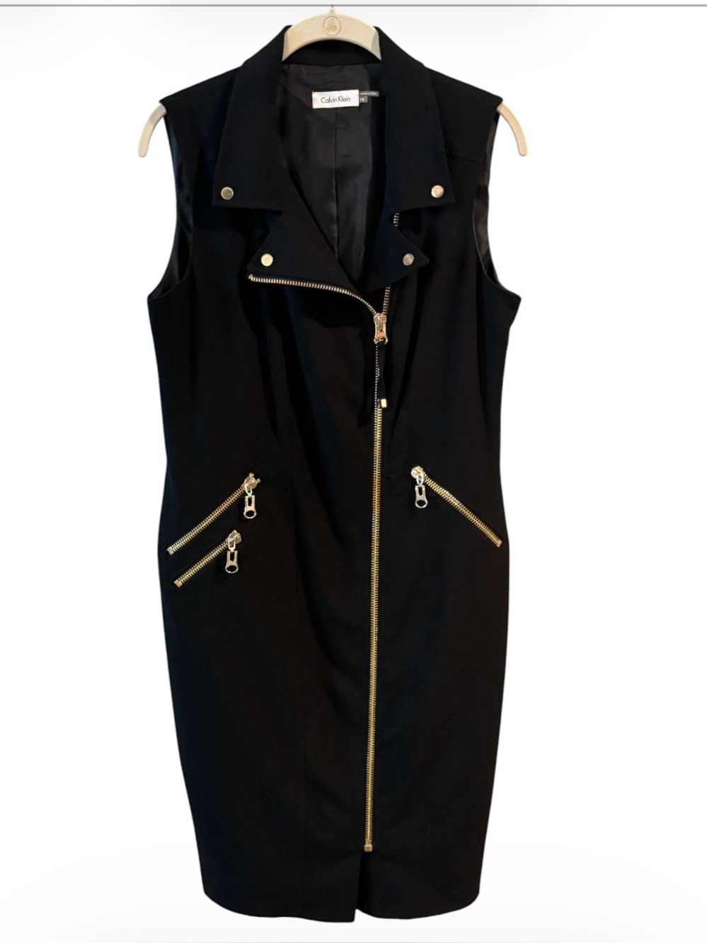 Calvin Klein Black Career Boss Lady Moto Zip Sheath Dress – Size 10
